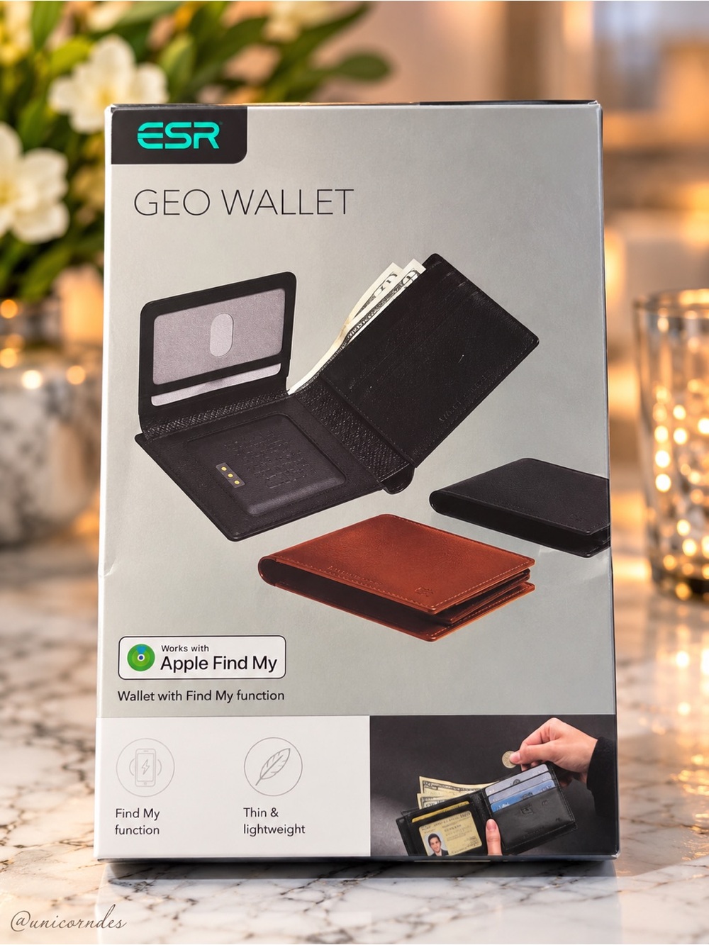 ESR Geo Wallet Apple Find My RFID Black Twill Smart Wallet New